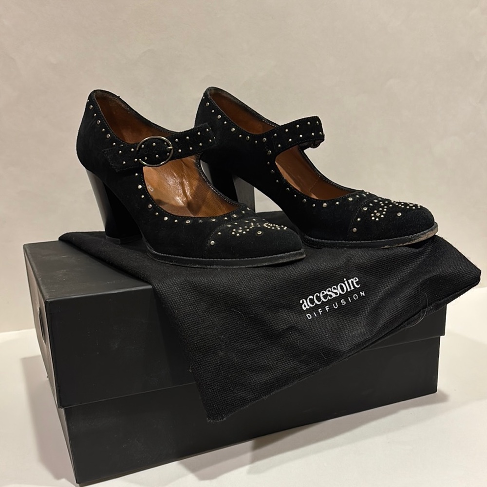 Studded Black Suede Mary Jane Heels